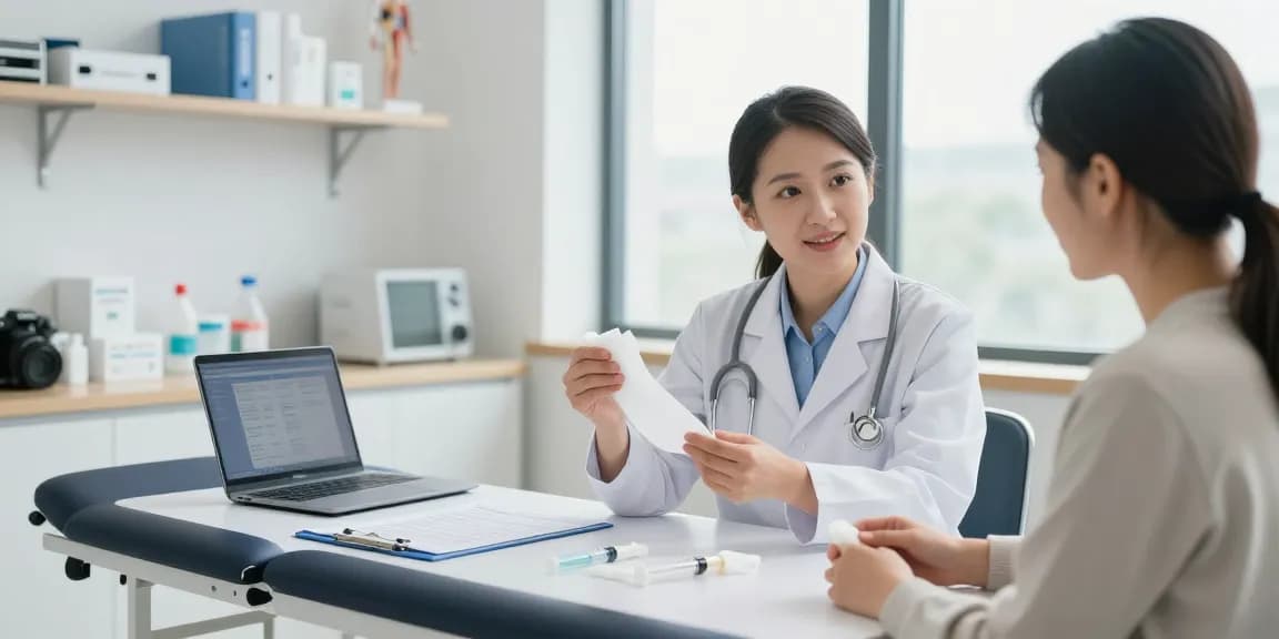 Medical supplies organized in a clinical setting during a patient consultation for effective healthcare.