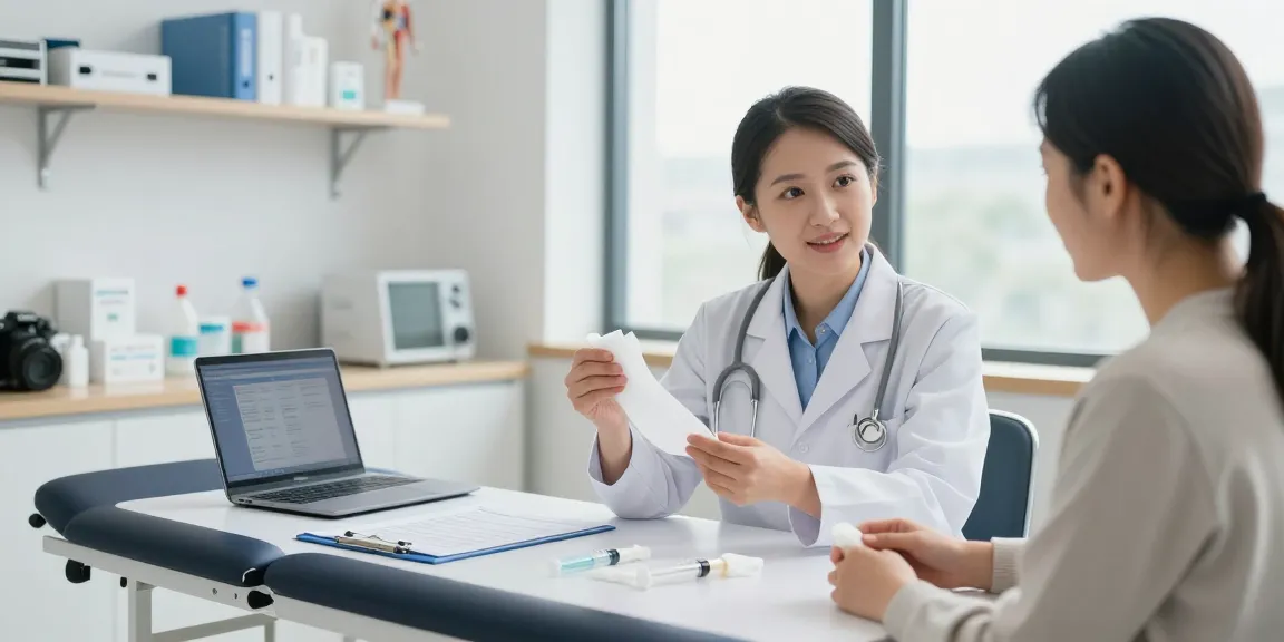 Medical supplies organized in a clinical setting during a patient consultation for effective healthcare.